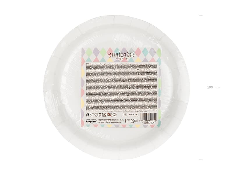 Talerzyki Jednorożec - Gwiazdki, 18 cm/6szt.