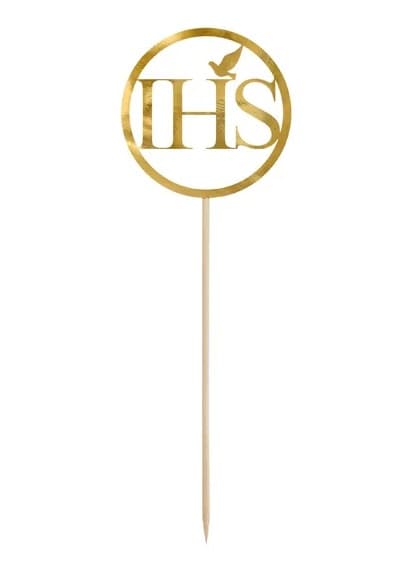 Topper na tort IHS, ZŁOTY 22 cm