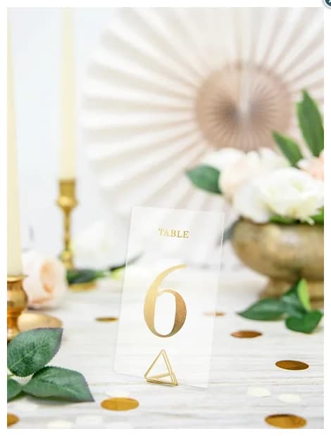 Transparentne numery na stół, złoty, 7x12cm