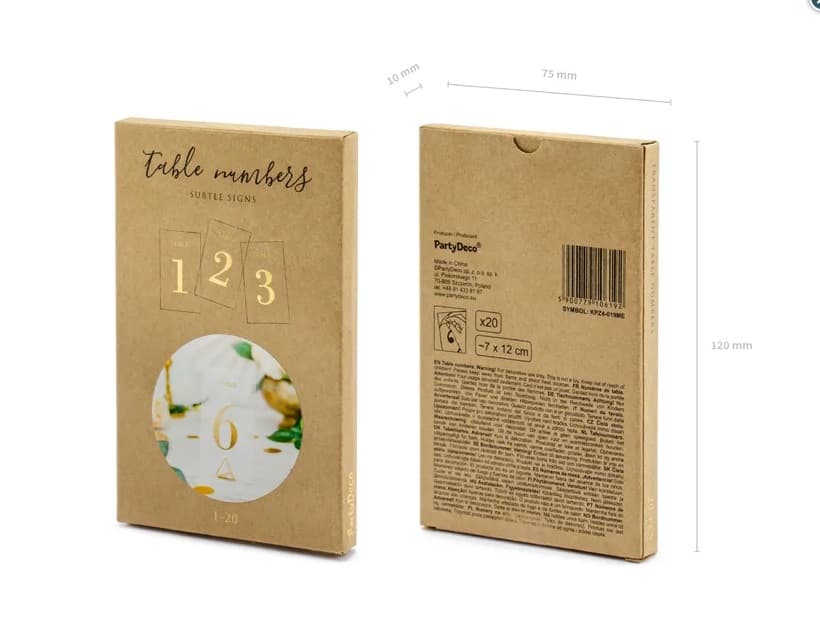 Transparentne numery na stół, złoty, 7x12cm