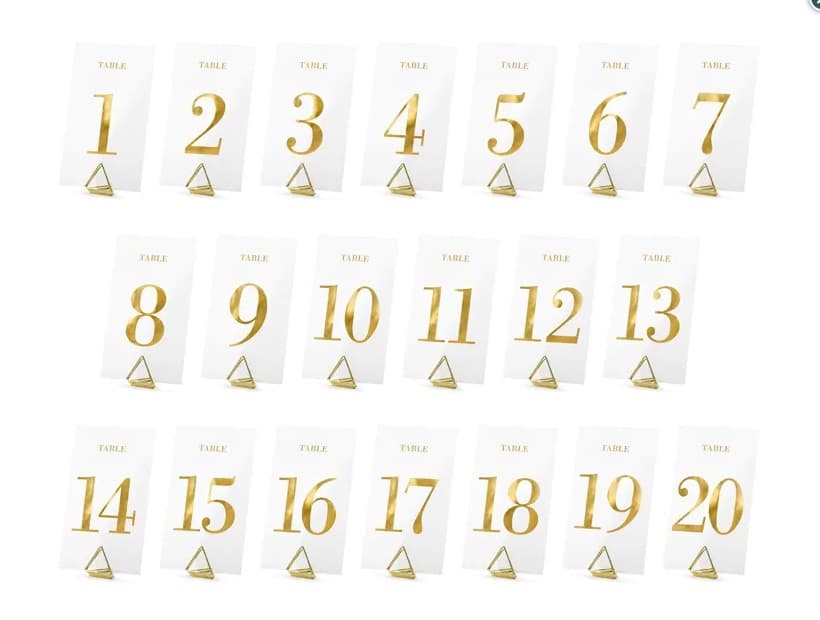 Transparentne numery na stół, złoty, 7x12cm