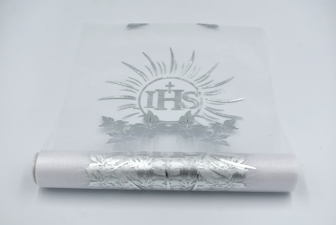 Organza komunijna posrebrzana IHS, 25cm/4,5mb