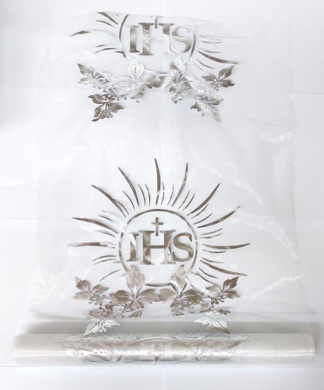 Organza komunijna posrebrzana IHS, 38cm/4,5mb