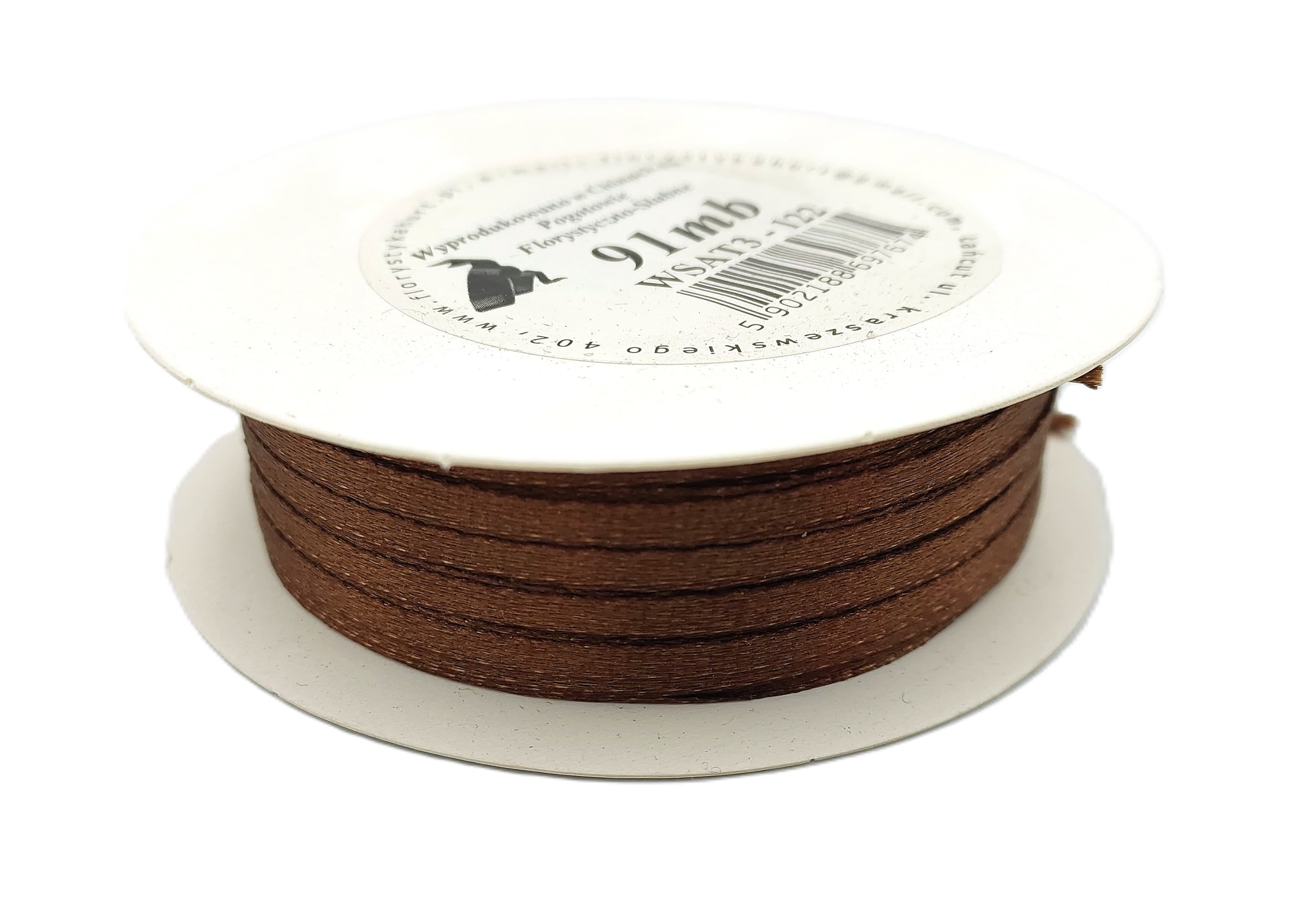 Wstążka satynowa 3mm/91mb, ciemnobrązowa