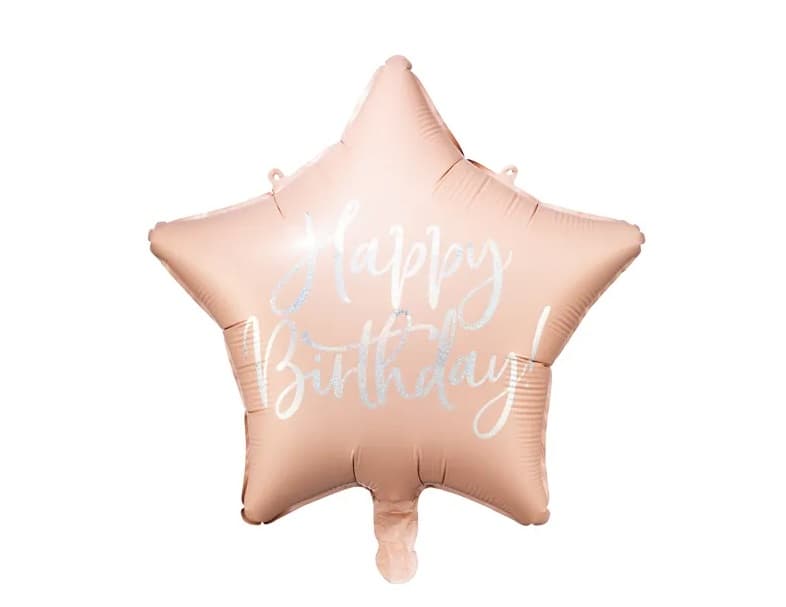 Balon foliowy Happy Birthday, 40cm, jasny pudrowy 