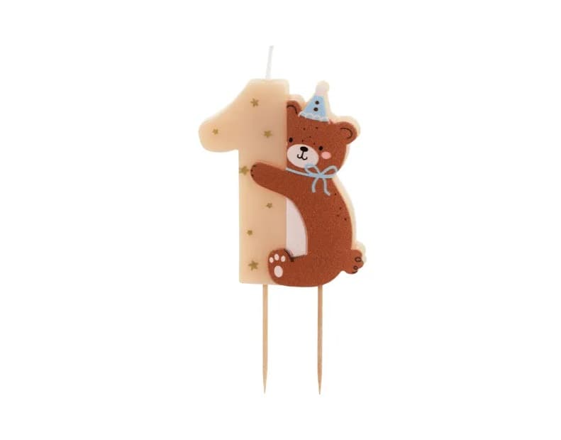 Świeczka urodzinowa Cyferka 1 z misiem, mix, 7 cm