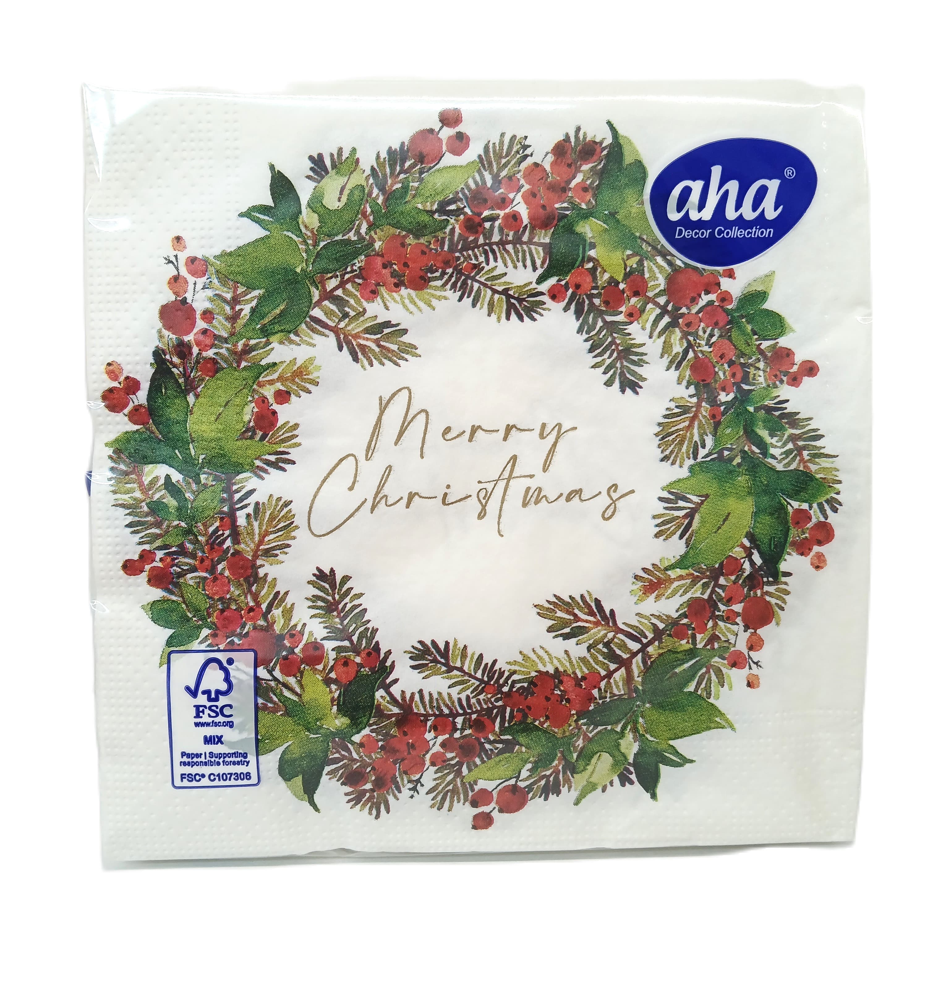 Serwetki wianek - Merry Christmas, 33x33 - 20 szt.