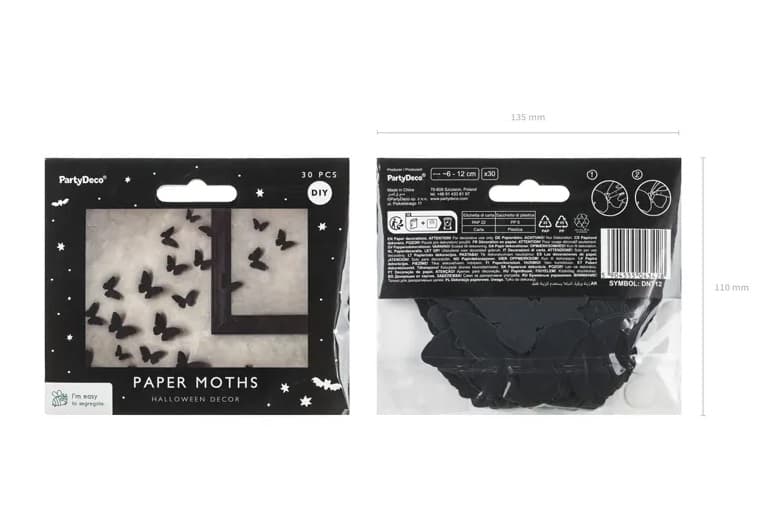 Dekoracja papierowa czarne motyle, ćmy, 6-12cm