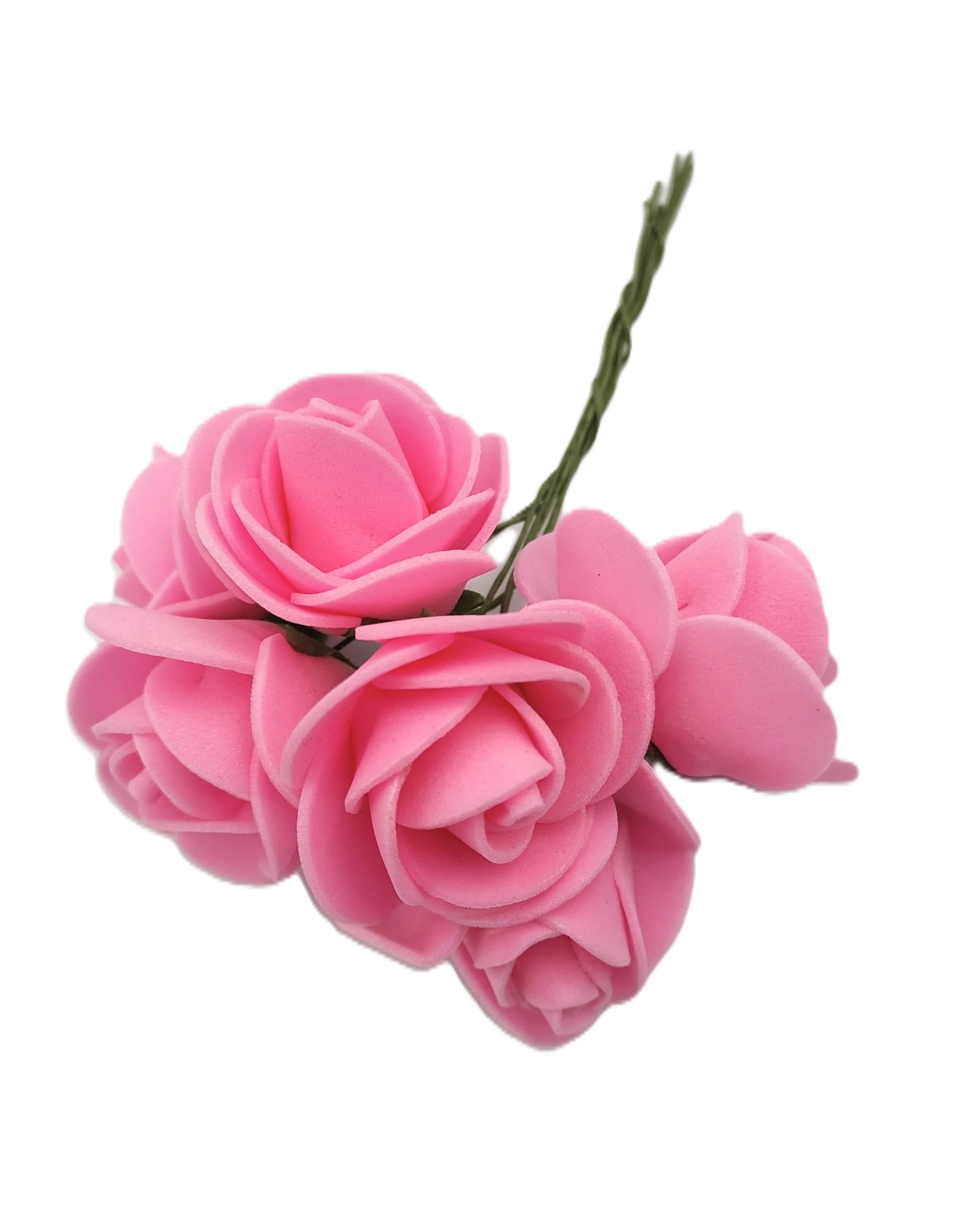 Piankowe kwiaty na drucie, śr.3cm/6szt, różowe