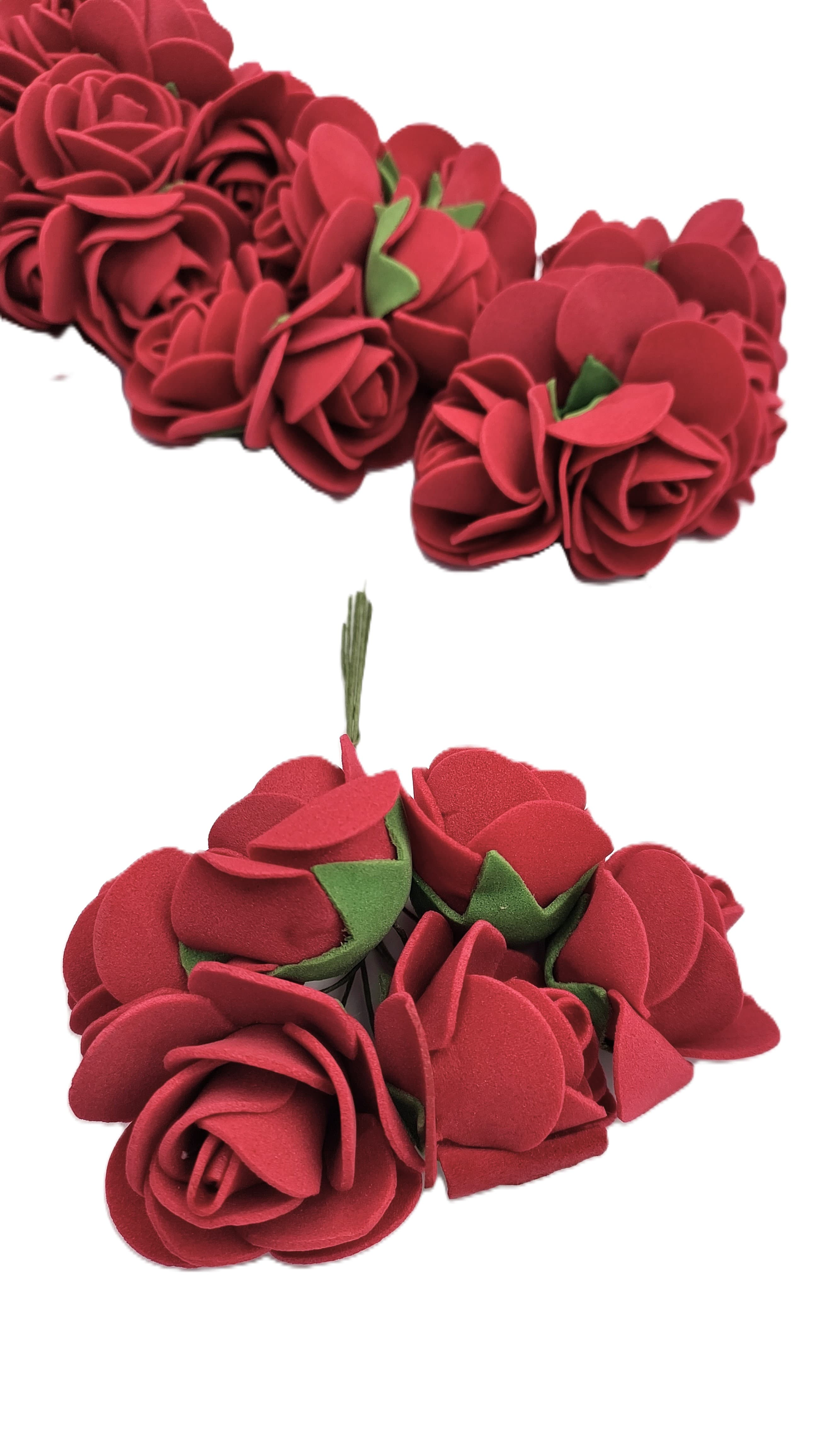 Piankowe kwiaty na drucie, śr.3cm/6szt, bordowe