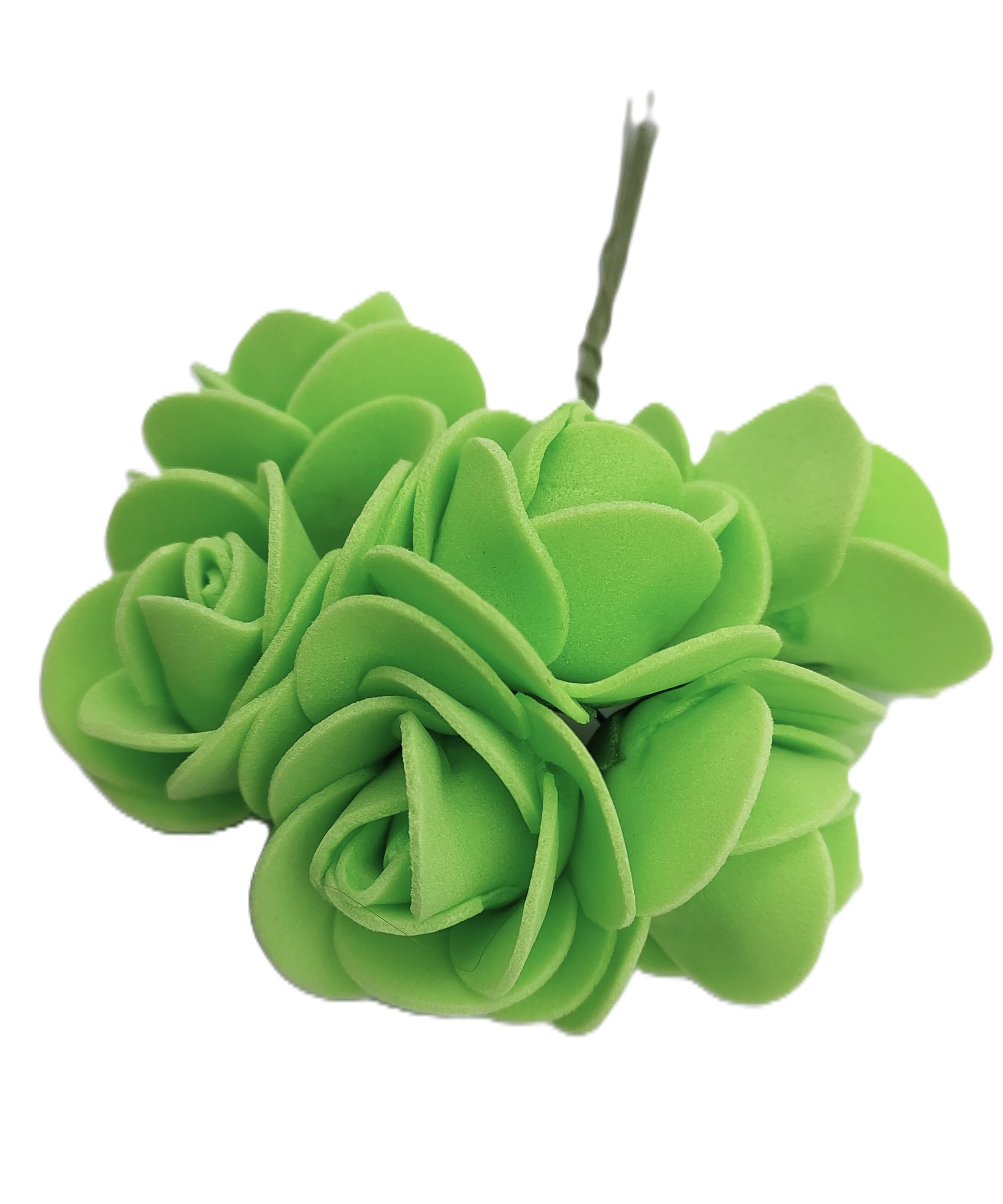 Piankowe kwiaty na drucie, śr.3cm/6szt, seledynowe