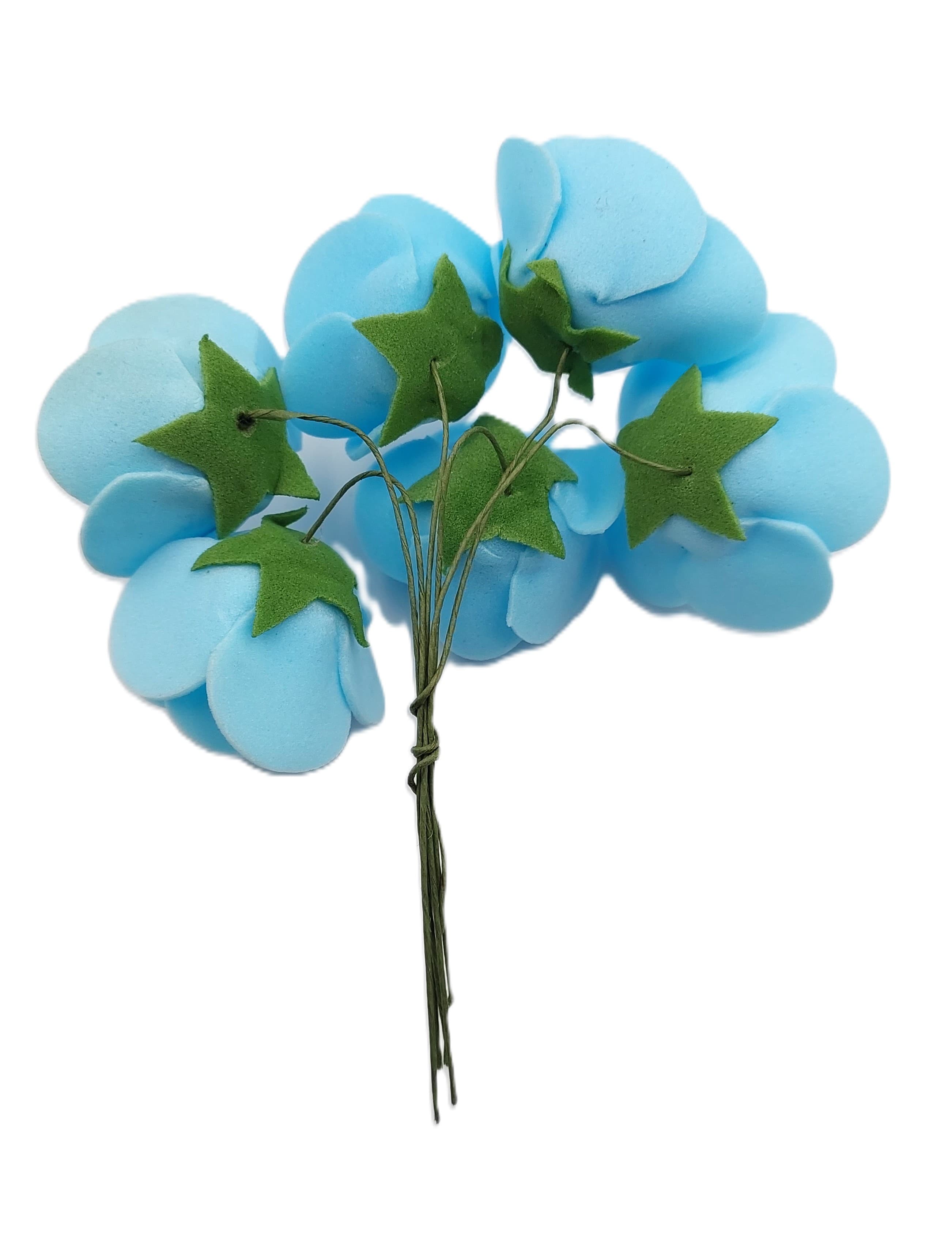 Piankowe kwiaty na drucie, śr.3cm/6szt, błękitne