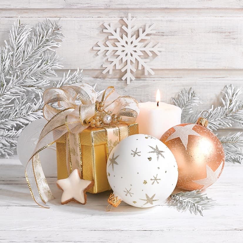 Serwetki świąteczne 33x33cm/20 szt.- złote bombki