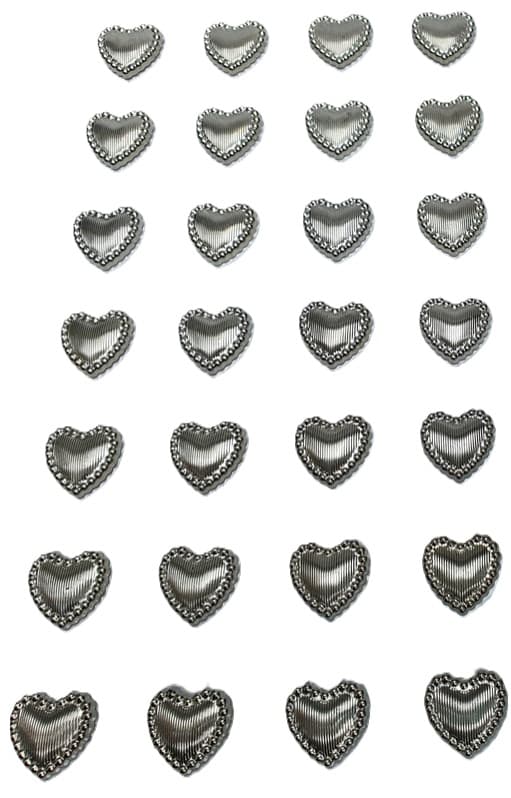 Dżety samoprzylepne serca 15x15mm/28szt, SREBRNE