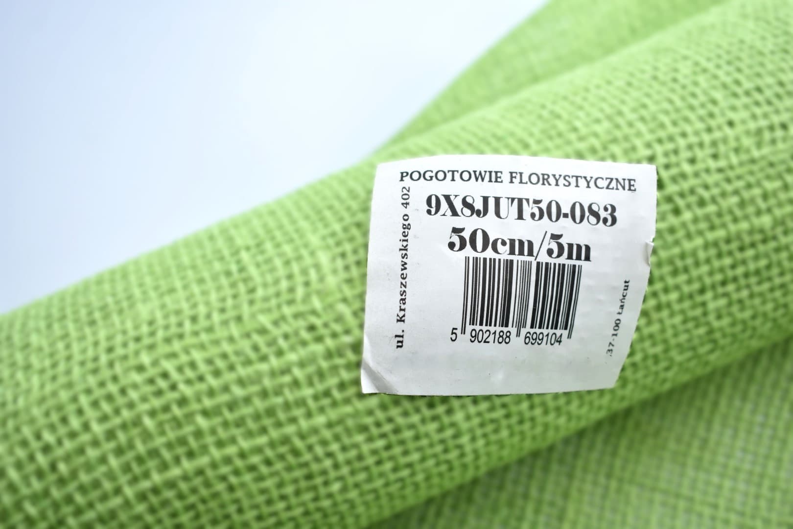 Juta obszywana, 9x8,50cm/5mb, 260g/m2, seledynowa