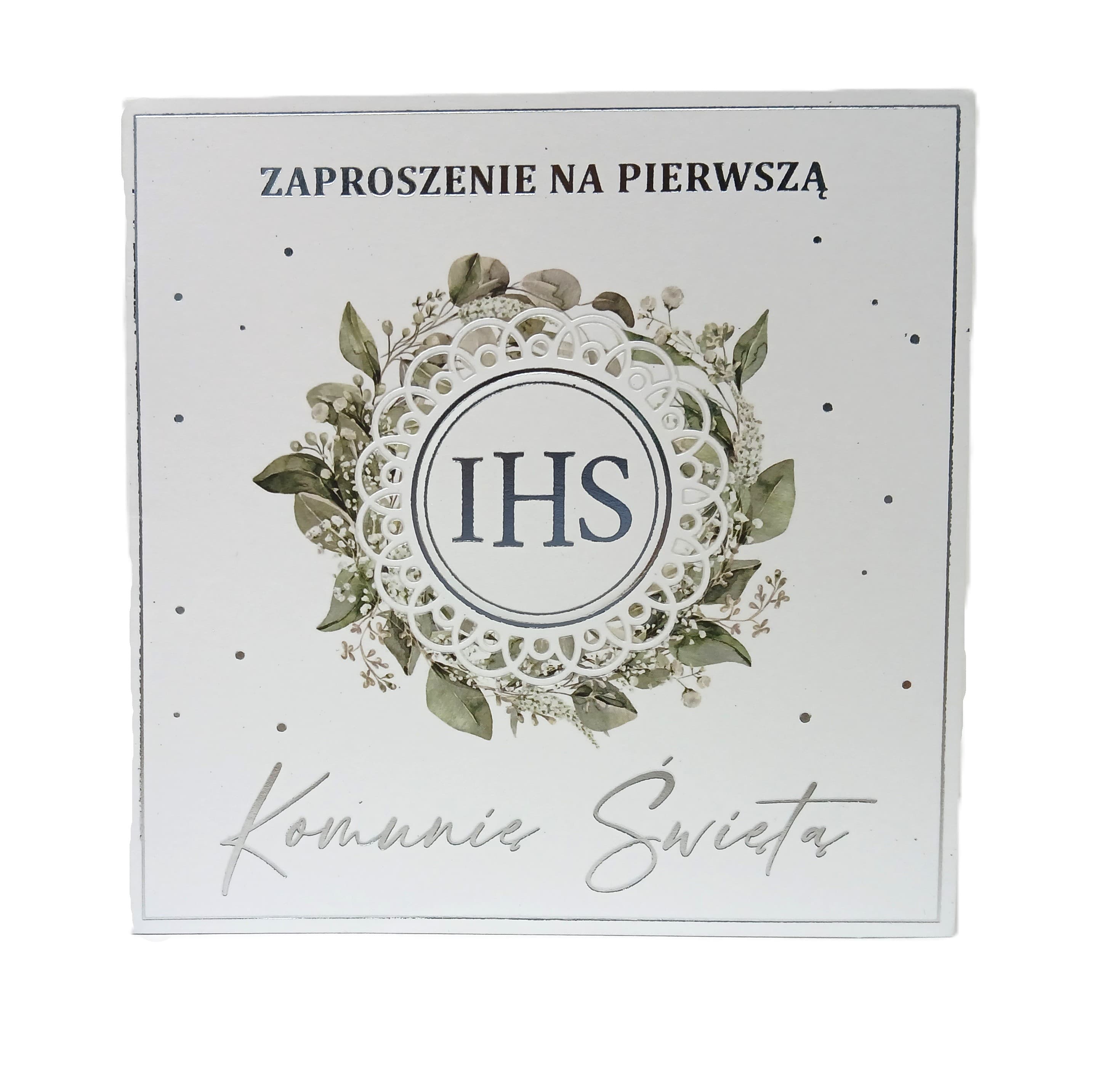 Zaproszenie Komunia Święta eukaliptus srebro 1 szt