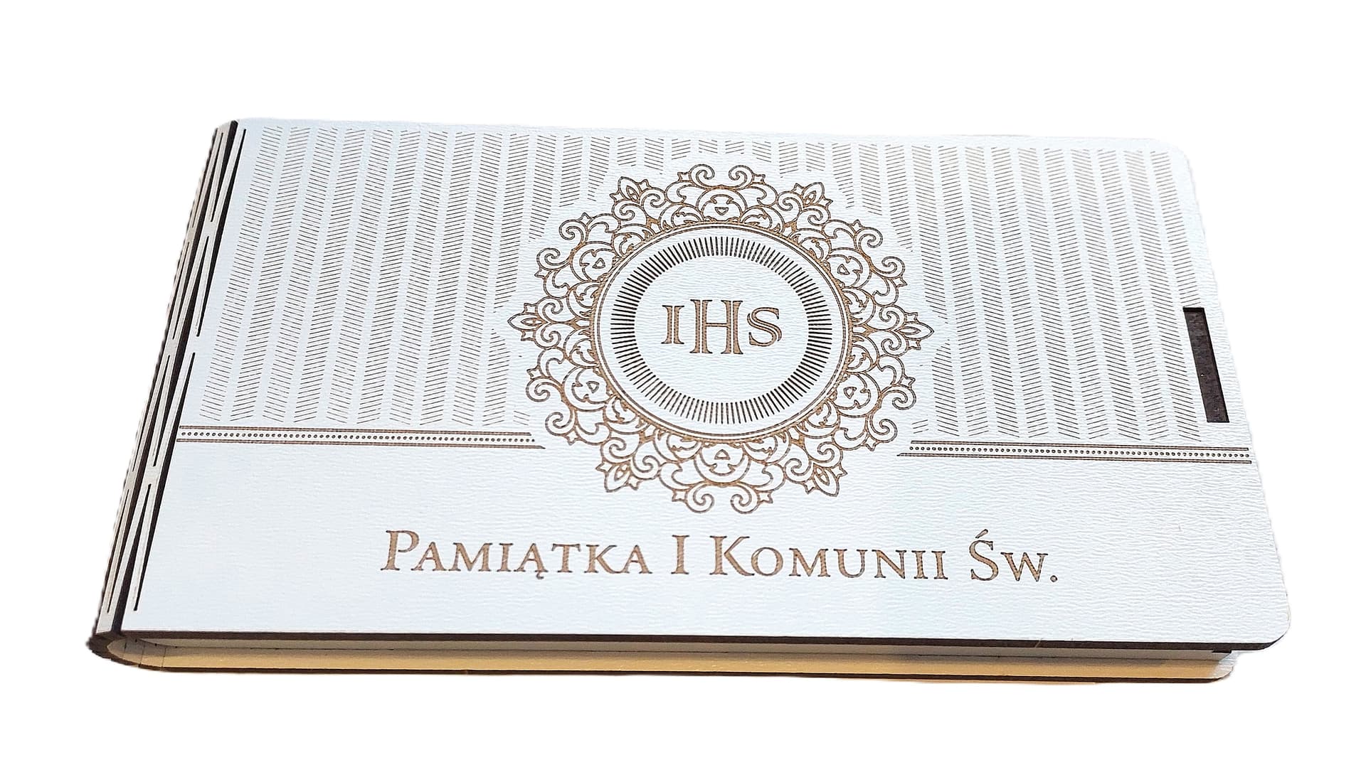 Pudełko drewniane na pieniądze  Komunia Święta IHS
