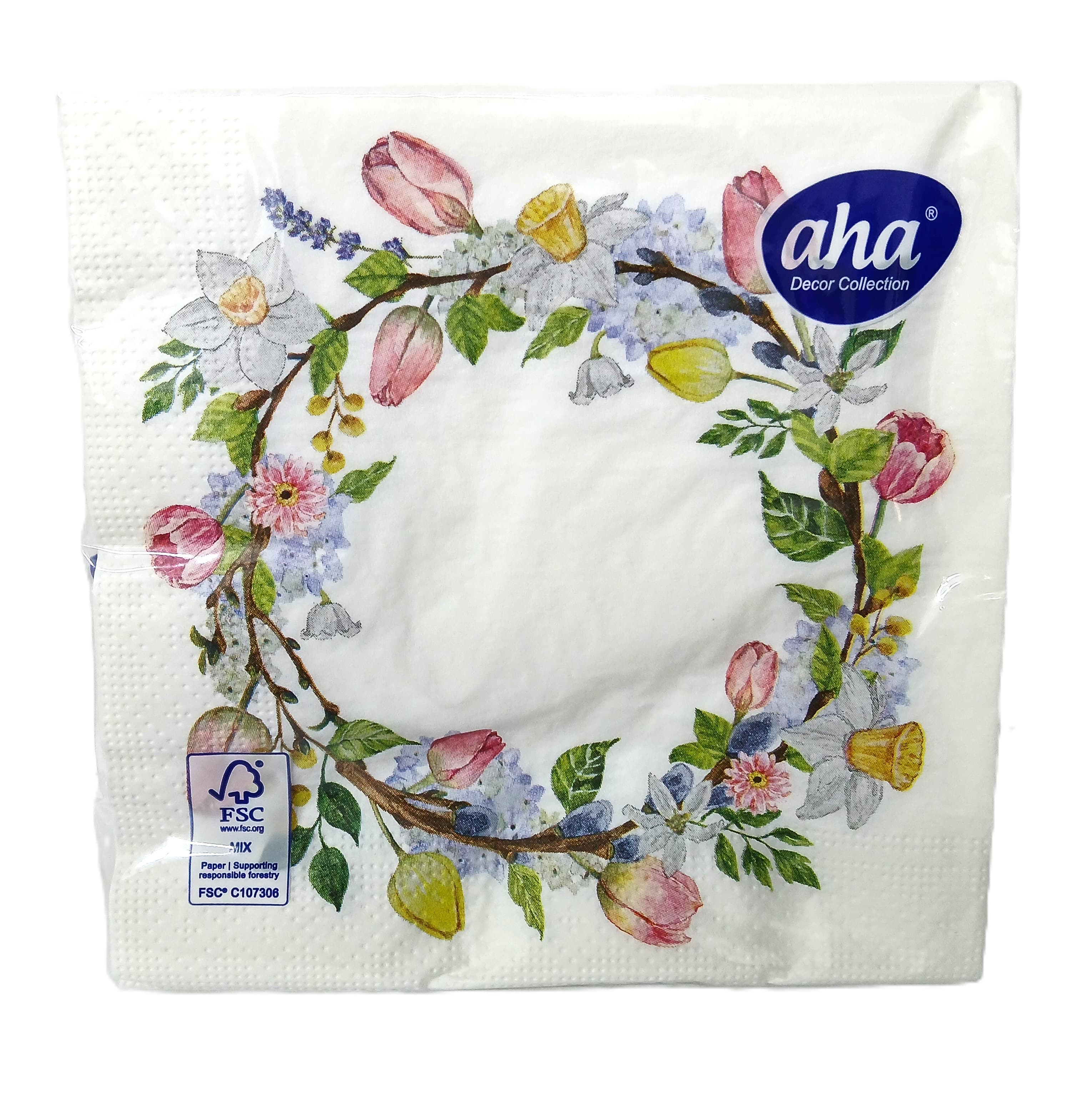 Serwetki 33x33cm Wianek wiosenny z kwiatami 20 szt