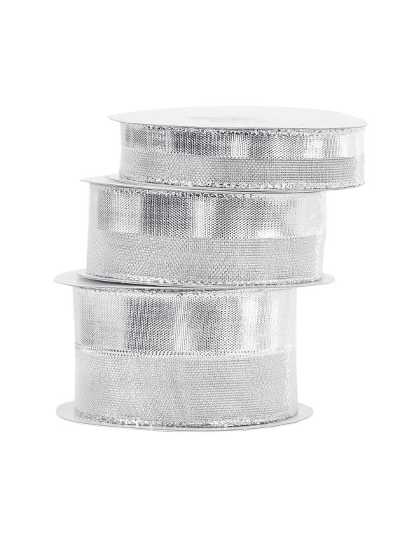 Wstążka PÓŁ SATYNA/SZYFON, 15mm/9,1mb, srebrna