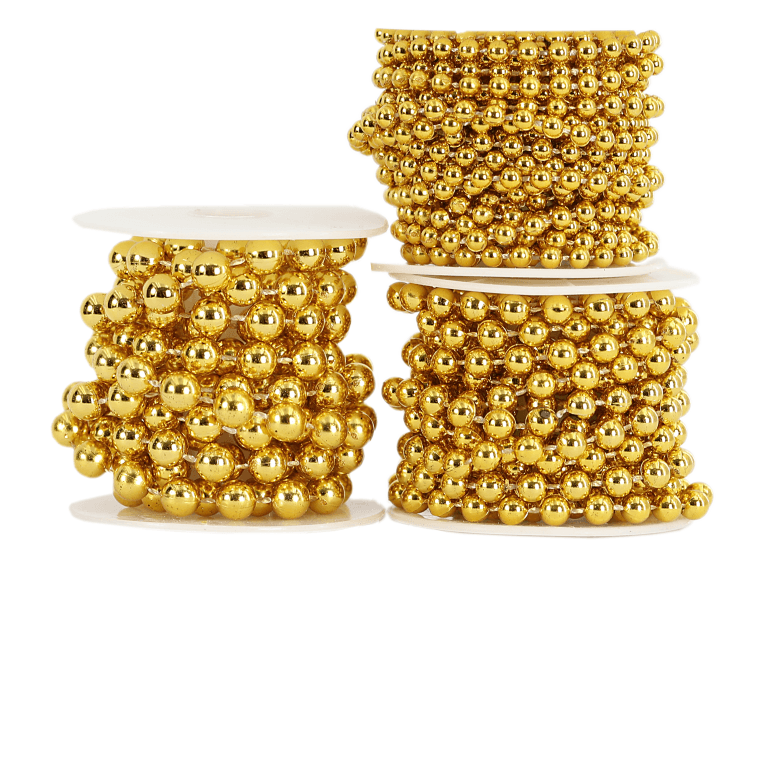 Perły metal na sznurku,  śr. 8mm/2mb, złote