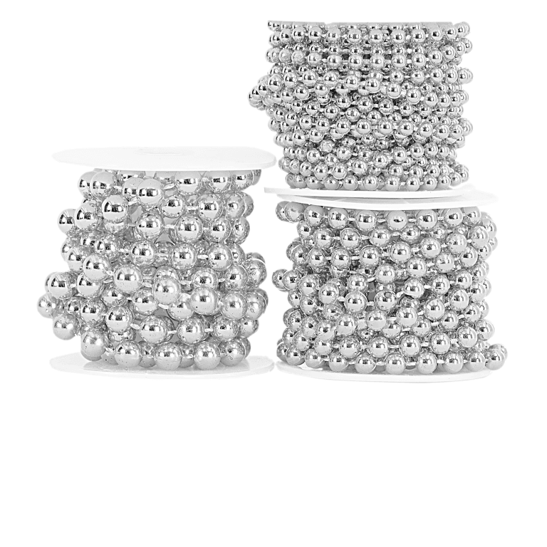 Perły metal na sznurku,  śr. 8mm/2mb, srebrne