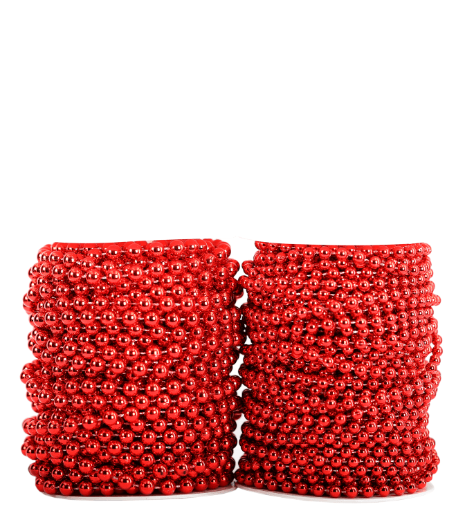 Perły metal na sznurku,  śr. 6mm/27mb, czerwone