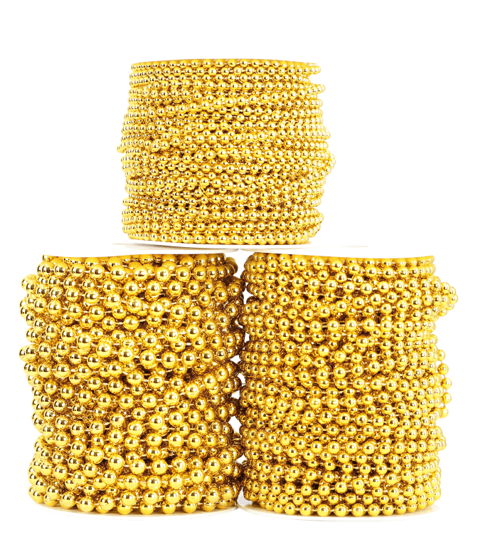 Perły metal na sznurku,  śr. 8mm/18mb, złote