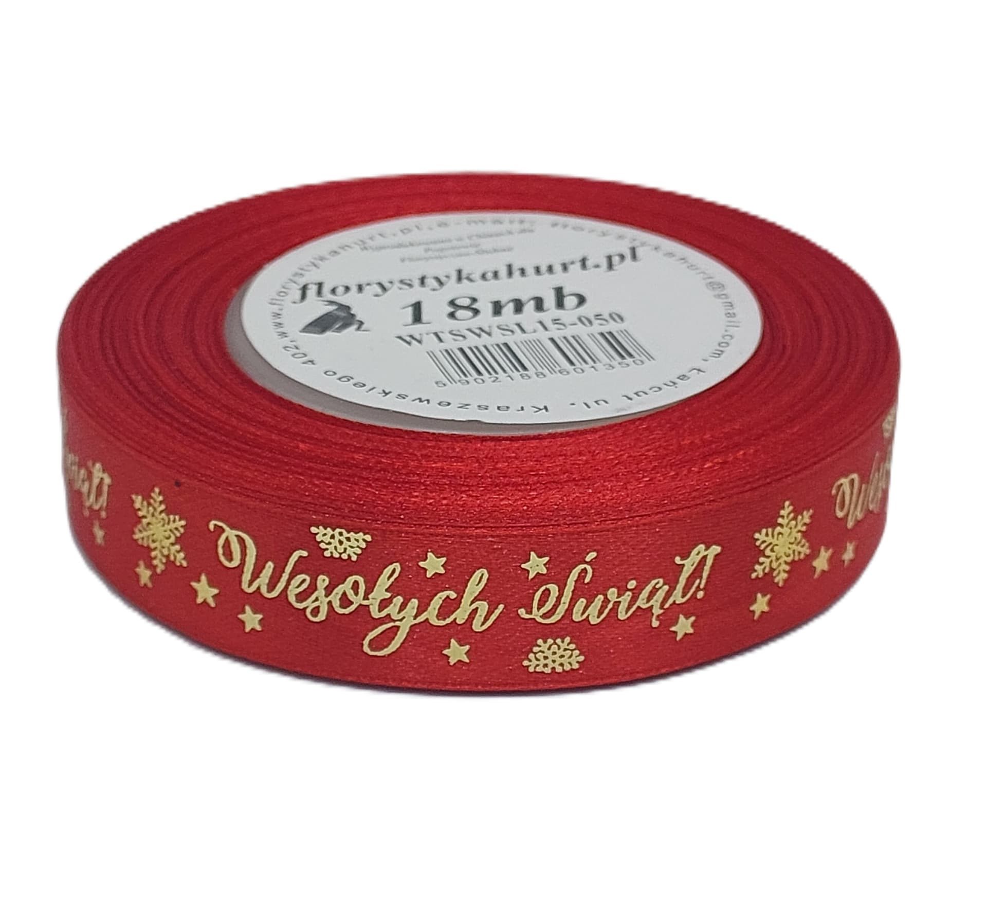 Wstążka metal Wes. Świąt, 15mm/18mb czerwona/złoto