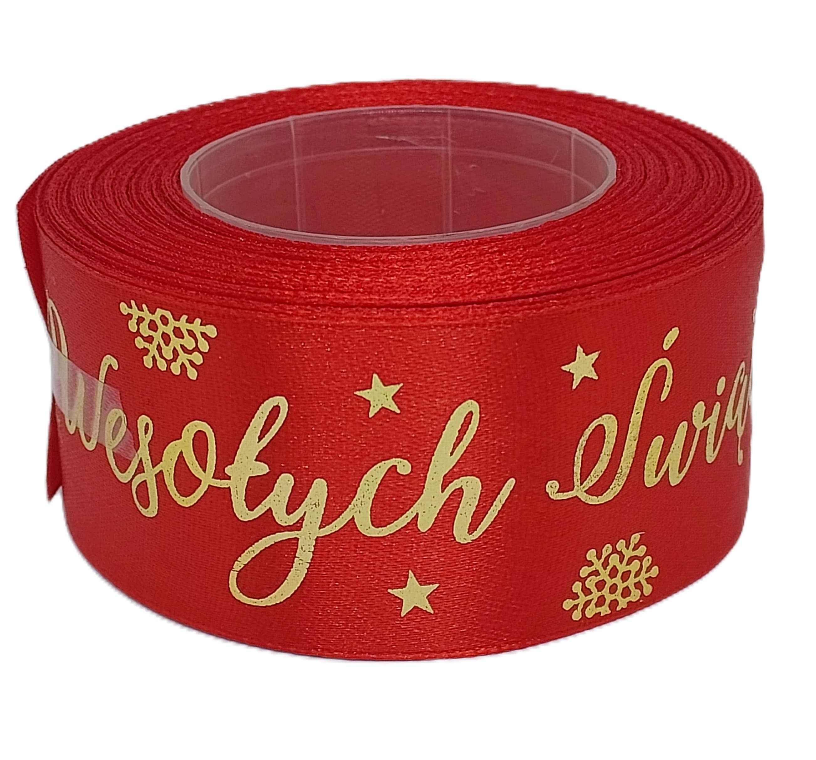 Wstążka metal Wes. Świąt, 38mm/18mb czerwona/złoto