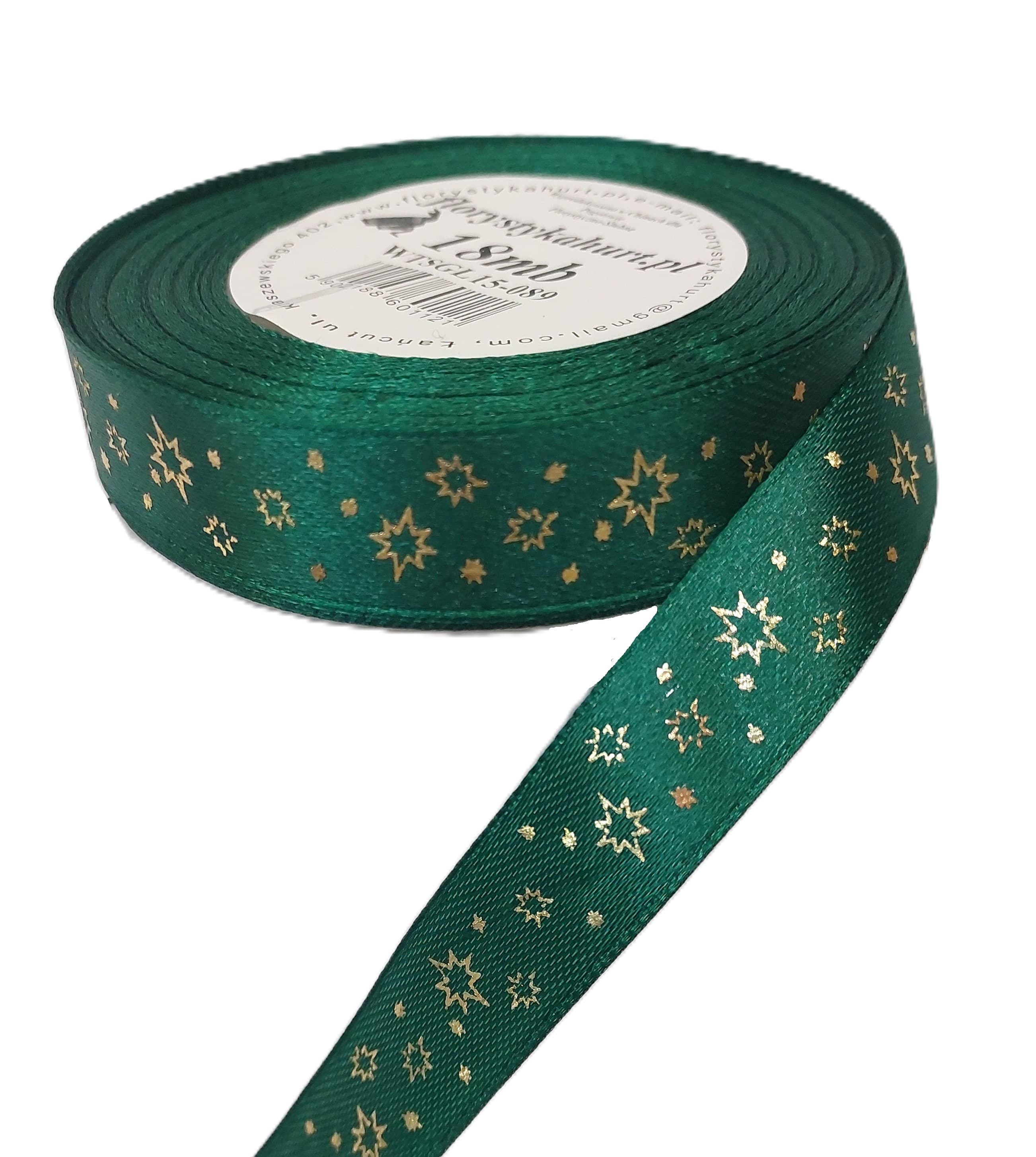 Wstążka metal GWIAZDKI, 15mm/18mb, butelka/złoto