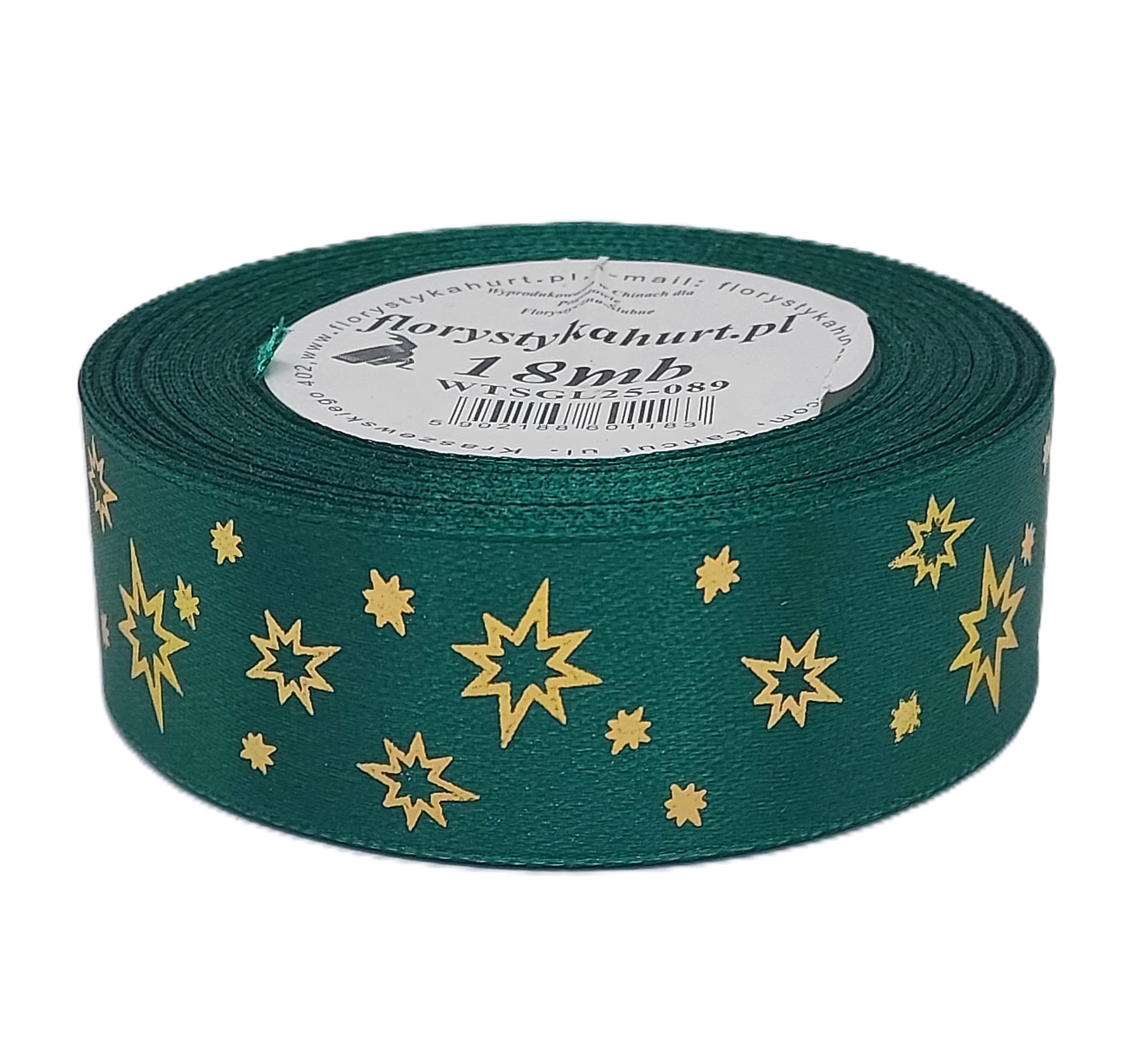 Wstążka metal GWIAZDKI, 25mm/18mb, butelka/złoto