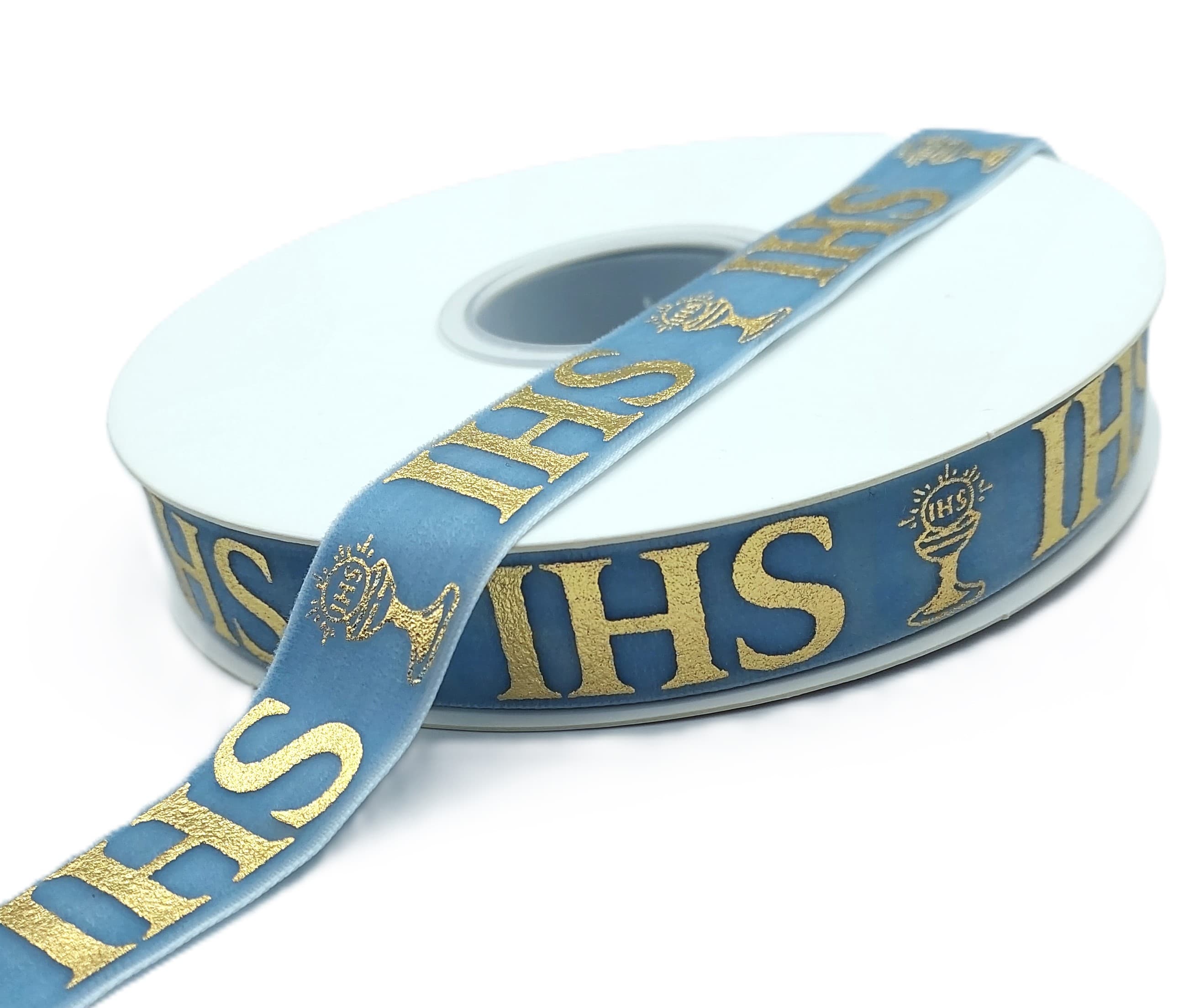 Wstążka velvetowa IHS, 19mm/9mb, błękitna