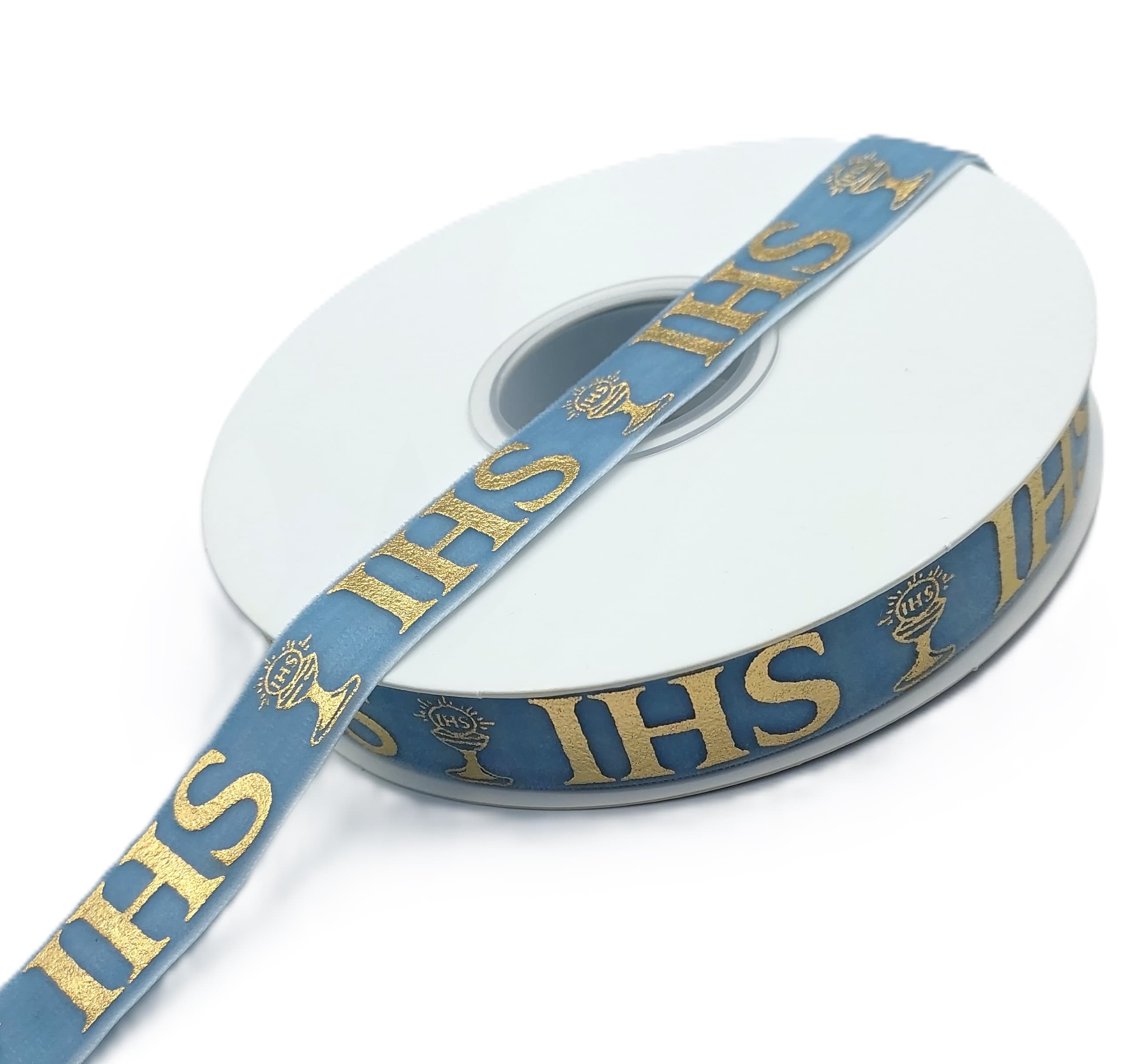 Wstążka velvetowa IHS, 19mm/9mb, błękitna