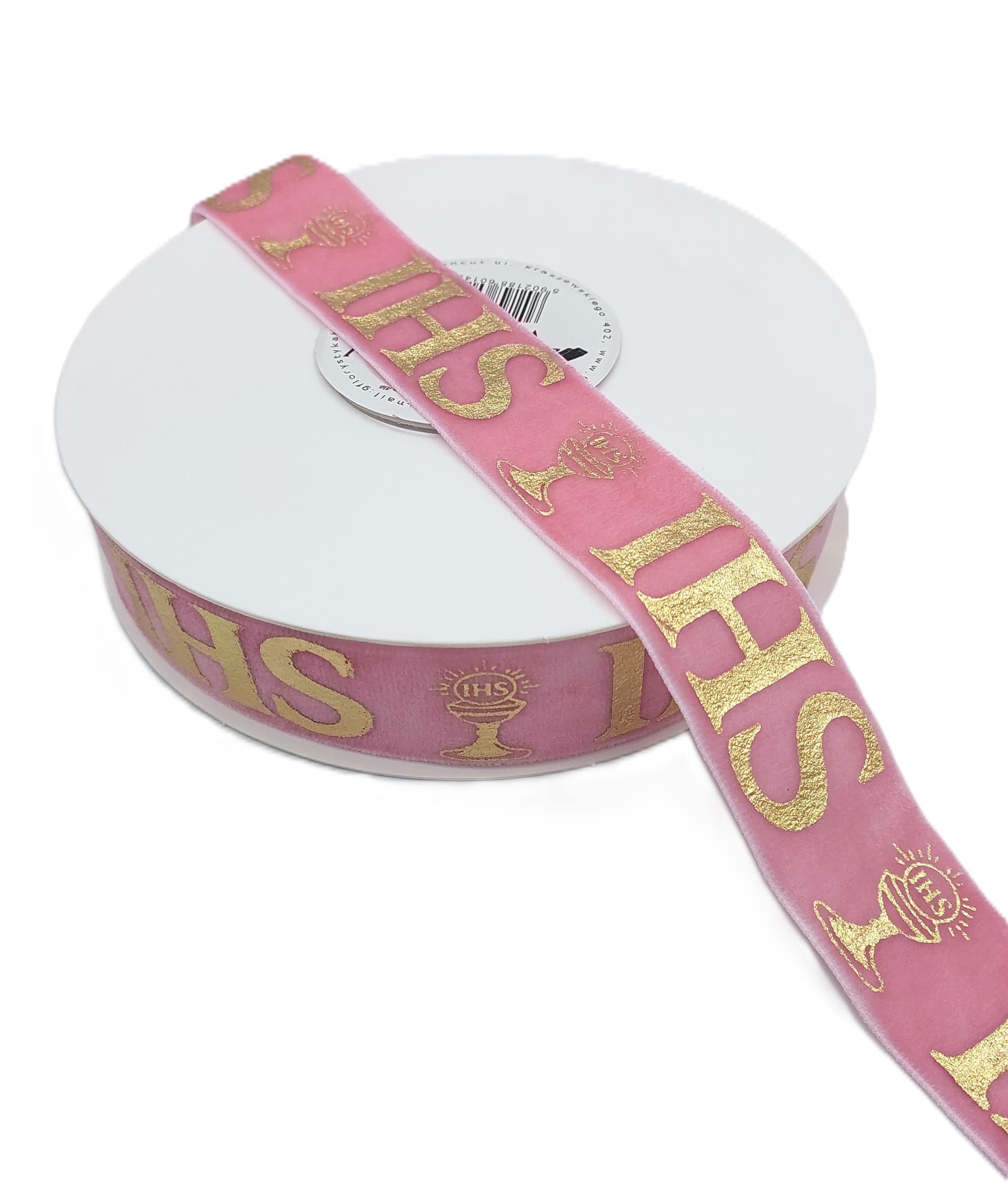 Wstążka velvetowa IHS, 25mm/9mb, różowa