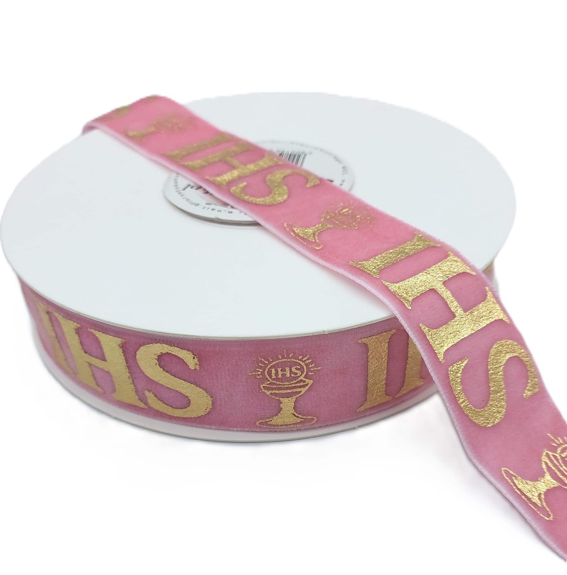Wstążka velvetowa IHS, 25mm/9mb, różowa