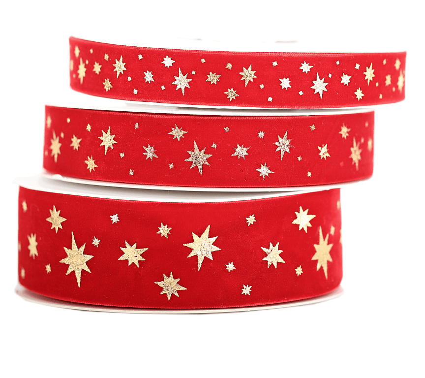 Wstążka velvetowa w gwiazdki, 38mm/9mb, czerwona