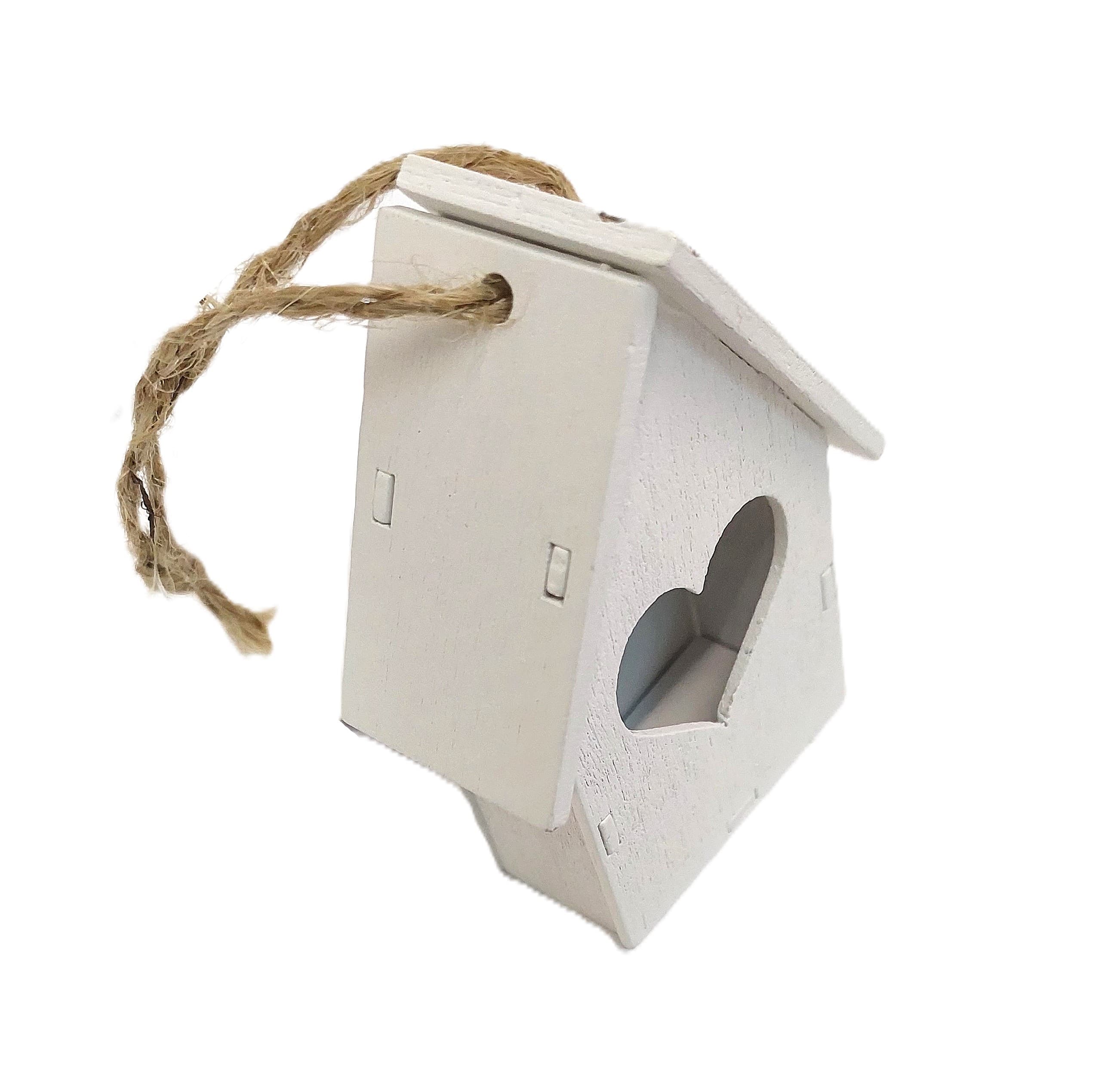 Zawieszka mały domek z sercem biały 7x5x2cm