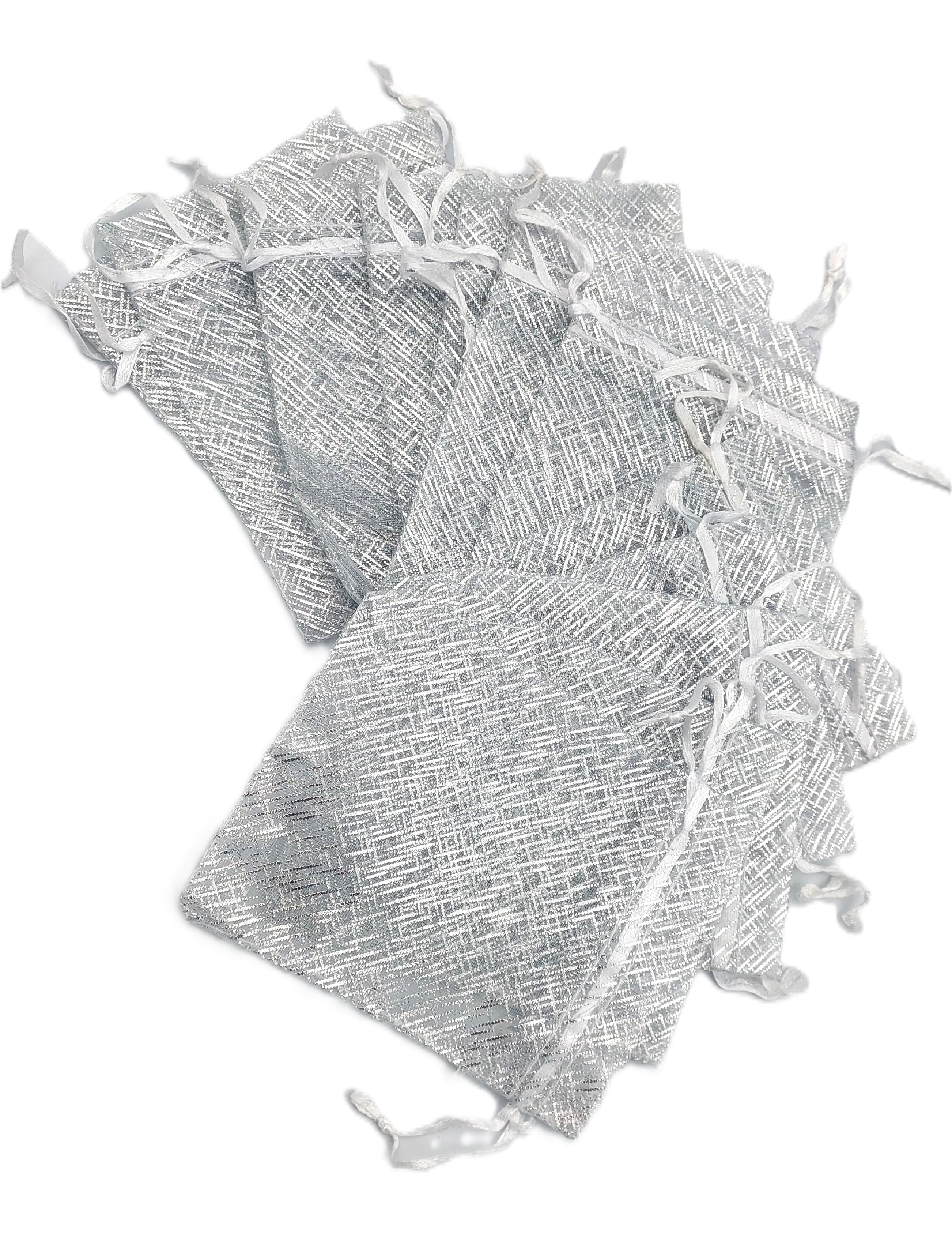 Woreczki z organzy BROKAT, 10x12cm/12szt, srebrne