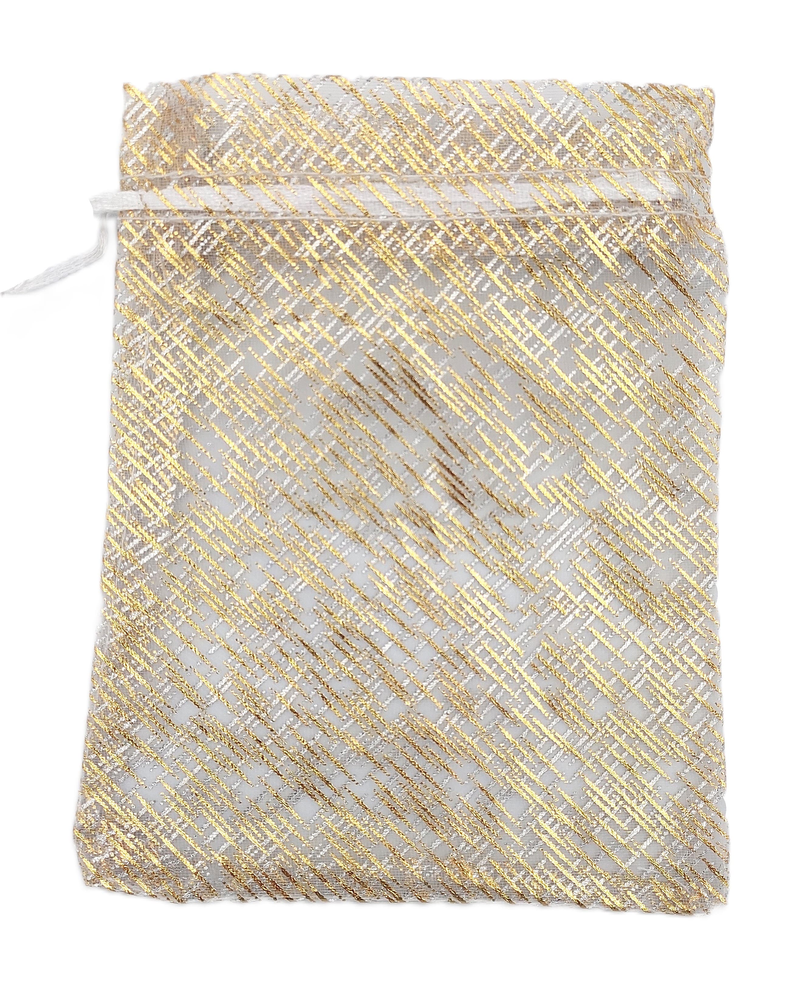Woreczki z organzy WZORY, 12x15cm/12szt, złote