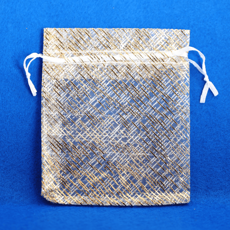 Woreczki z organzy WZORY, 12x15cm/12szt, złote