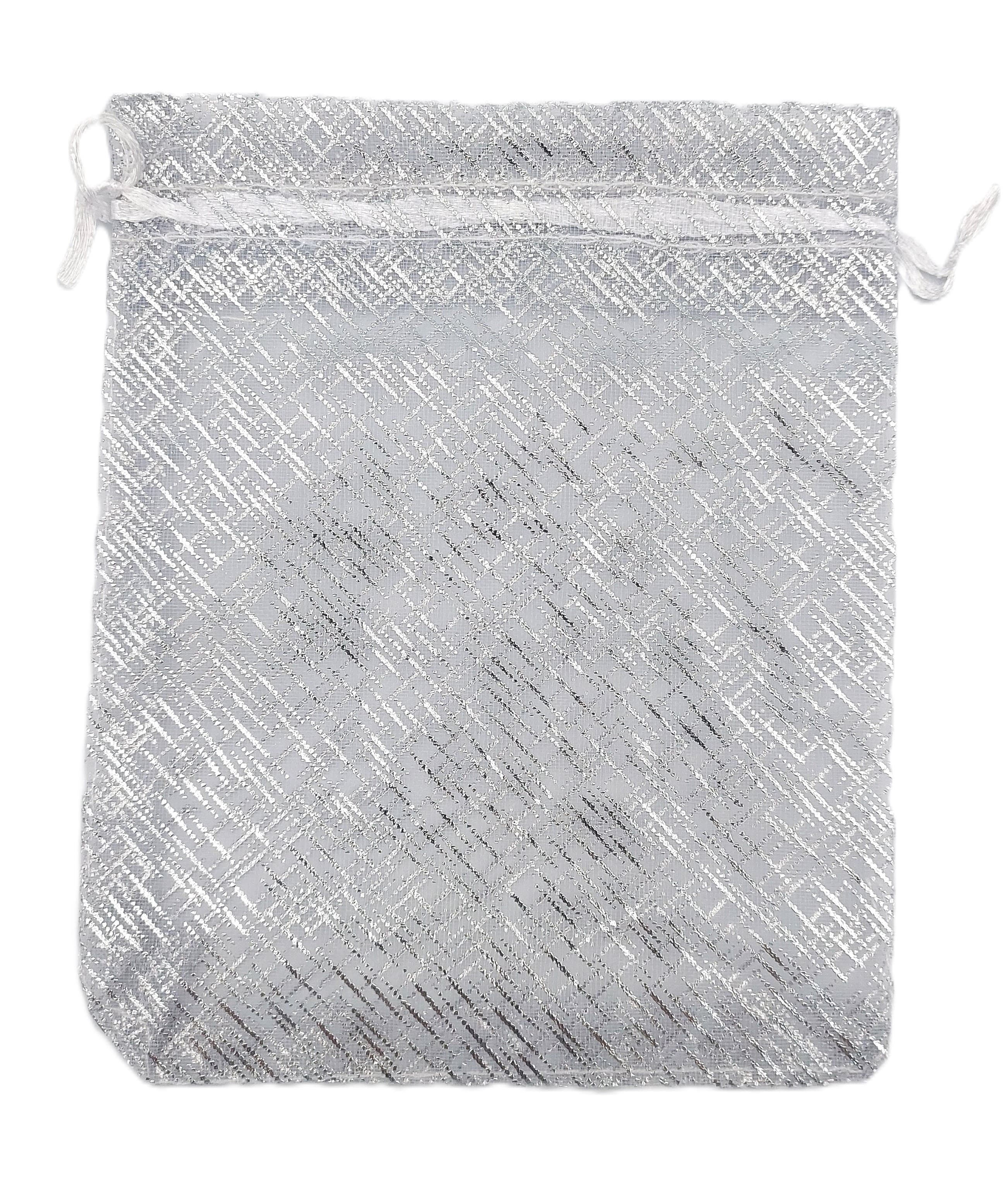 Woreczki z organzy WZORY, 12x15cm/12szt, srebrne