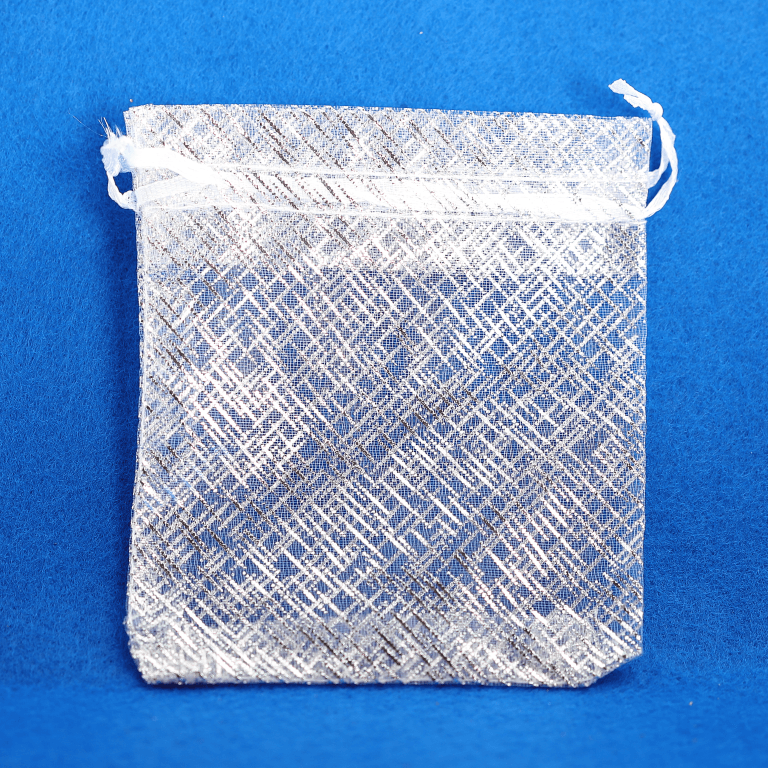 Woreczki z organzy WZORY, 12x15cm/12szt, srebrne