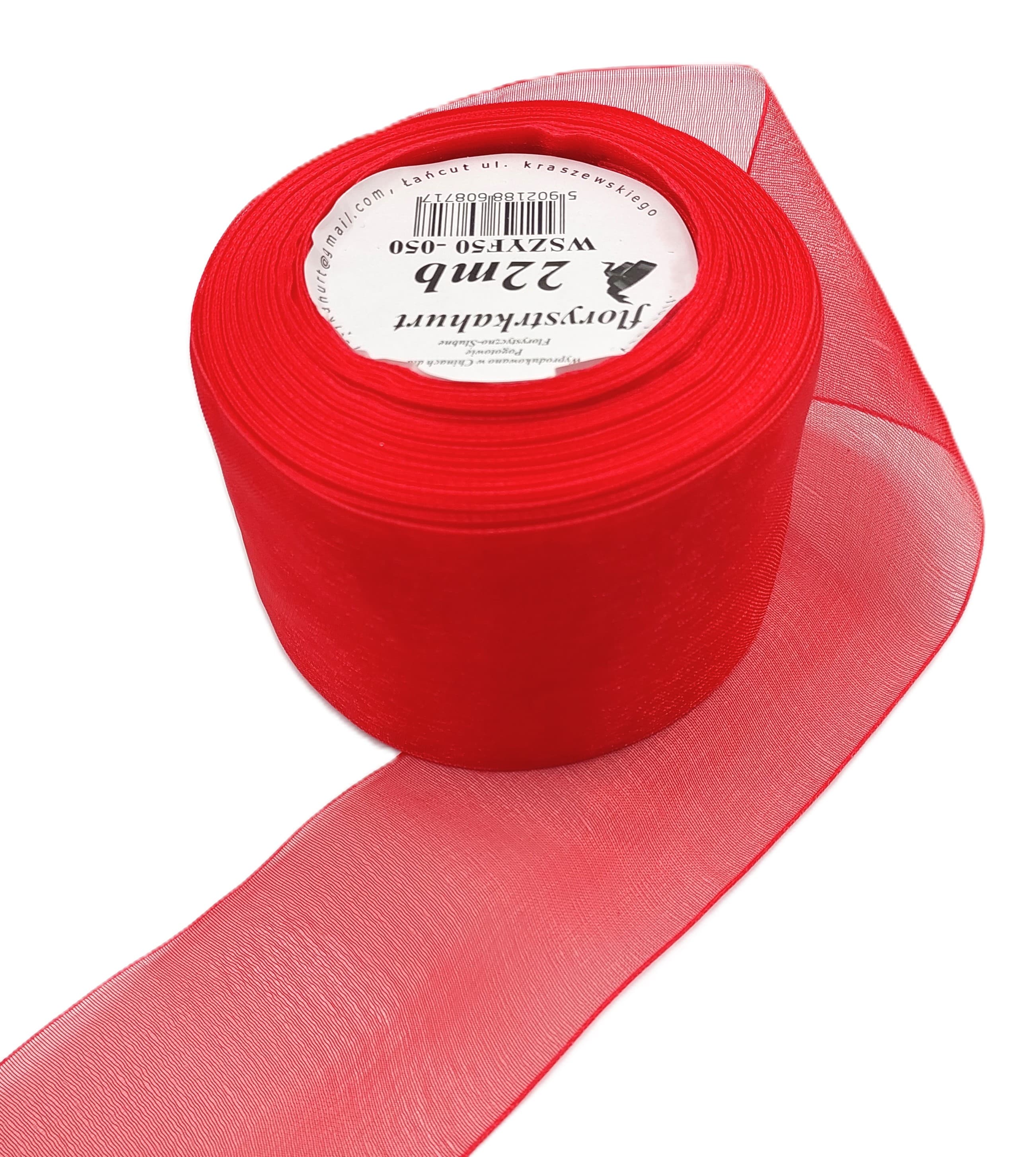 Wstążka szyfonowa, 50mm/22mb, czerwona