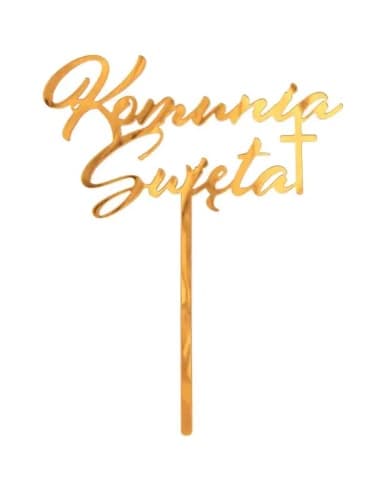 Topper na tort Komunia Święta akrylowy, złoty