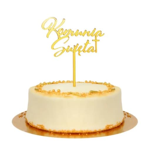 Topper na tort Komunia Święta akrylowy, złoty