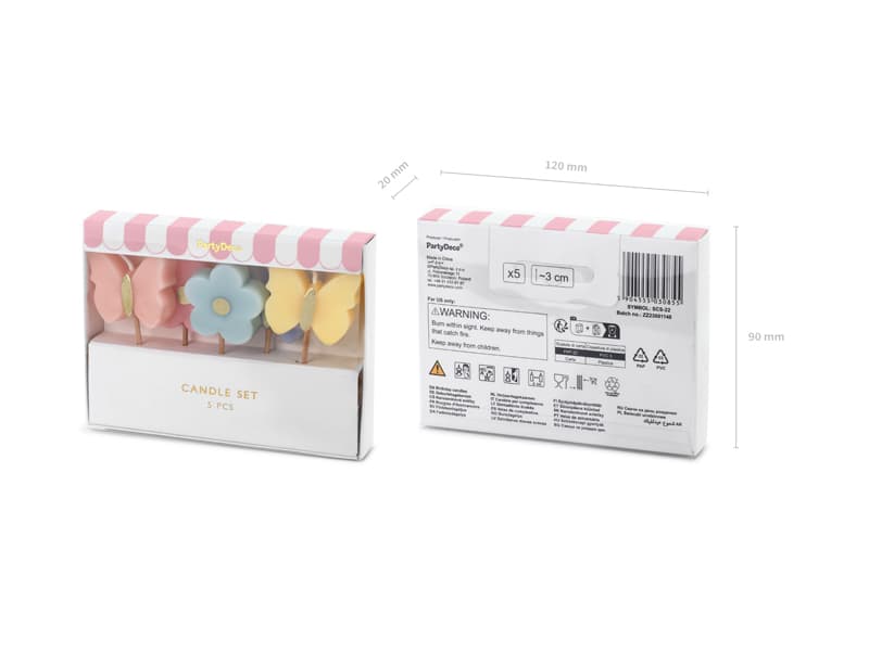 Świeczki urodzinowe Motylki i kwiatki, 3.5 cm, mix