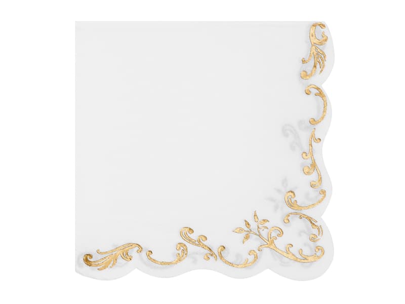 Serwetki z falbanką-złoty ornament, 33x33cm, białe