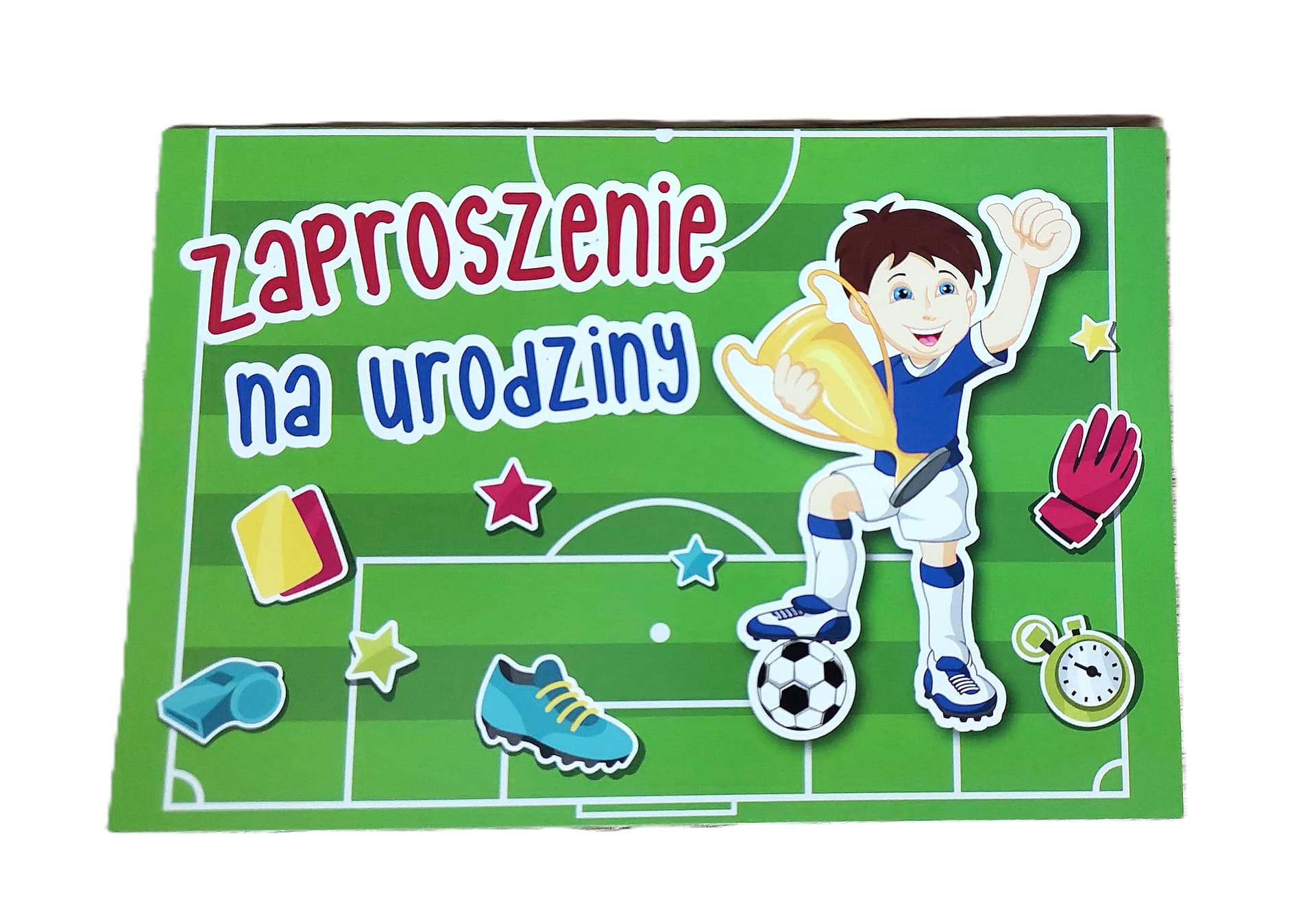 Zaproszenie na urodziny piłkarz - zielone, 1 szt.