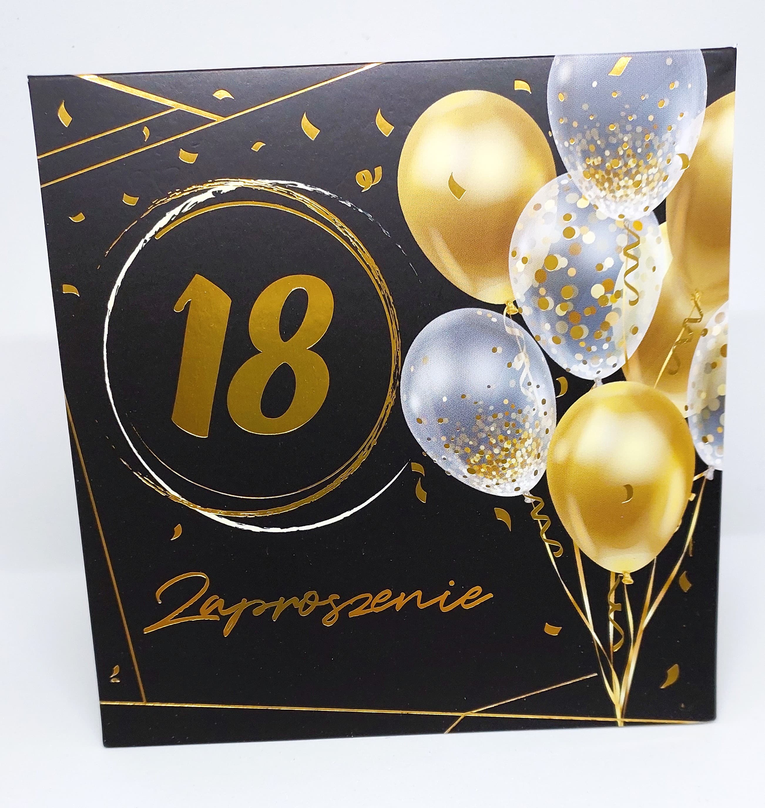 Zaproszenie czarne w balony na 18 URODZINY, 1 szt.