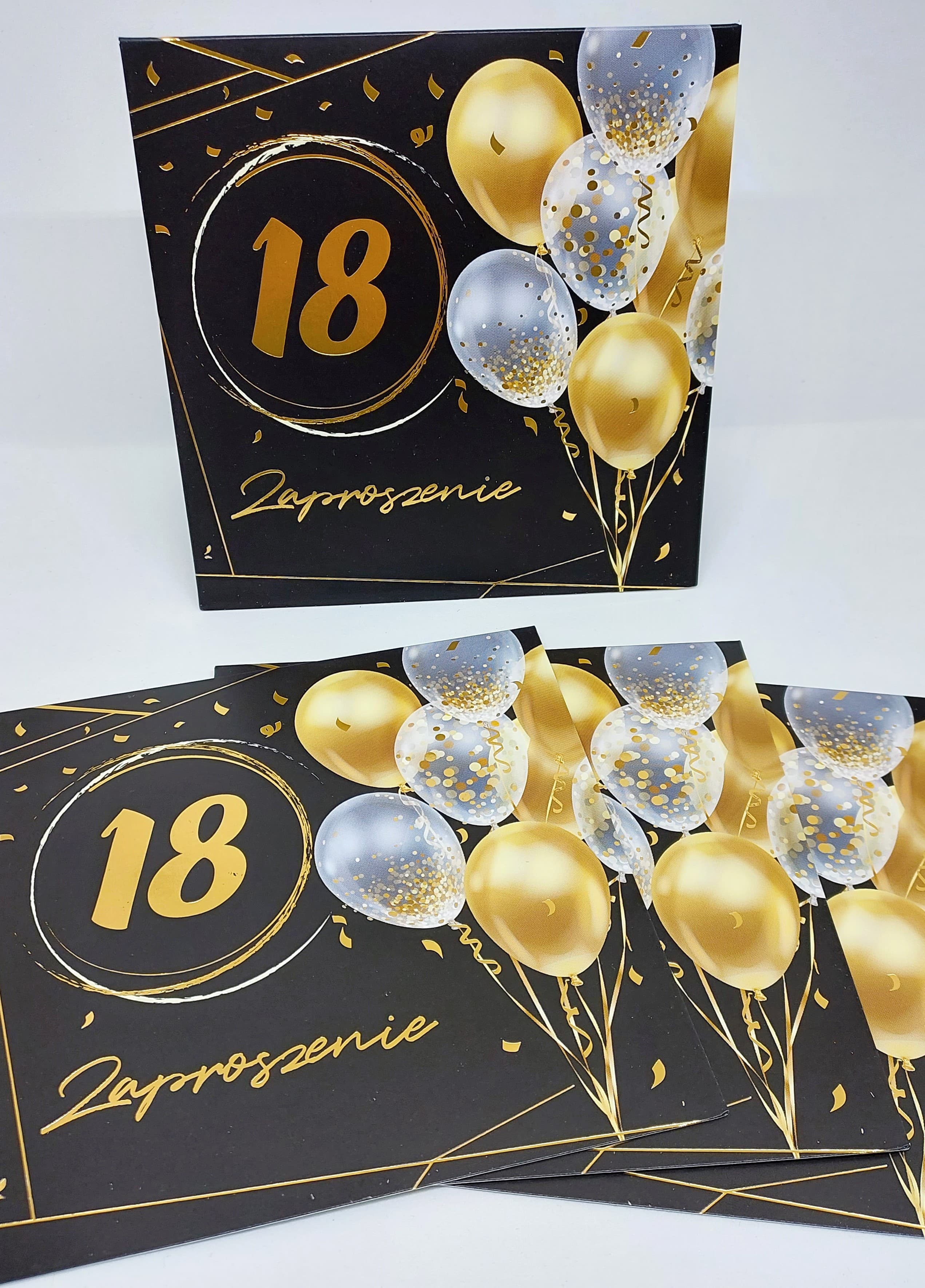 Zaproszenie czarne w balony na 18 URODZINY, 1 szt.